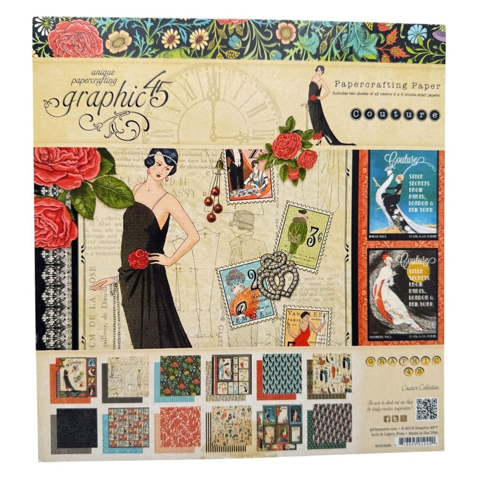 Graphic 45 Couture 8x8 Paper Pad 12 Double-Sided Sheets NEW